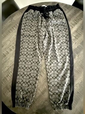 Coach Men's Gray Signature Logo Joggers with Black Side Panels